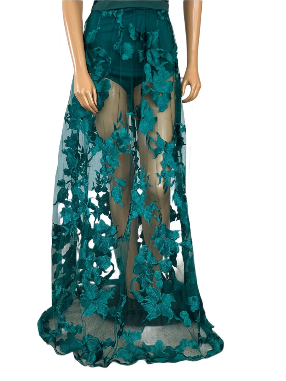 NWT Blithe Emerald Mesh Floral Evening Dress - Picture 7 of 9
